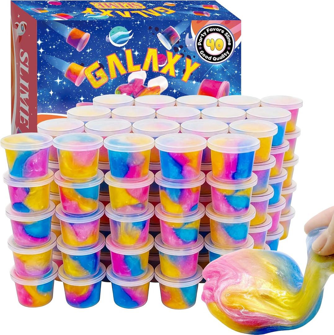 40 Packs Galaxy Slime, Party Favor for Kids Girls & Boys, Adults, Non Sticky, Stress & Anxiety Relief, Wet, Super Soft Sludge Toy,Easter Basket Stuffers