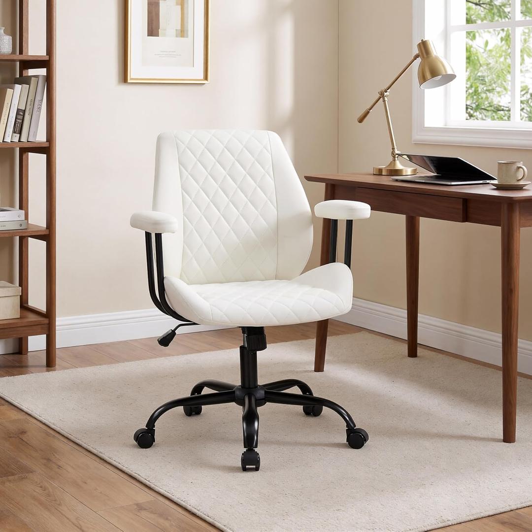 Volans Swivel Computer Desk Chair with Casters, Mid Back, Ivory White