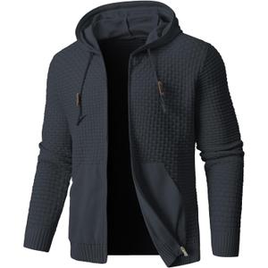 Zaitun Men's Full Zip Up Hooded Cardigan Sweater with Pockets (Gunmetal Grey) L
