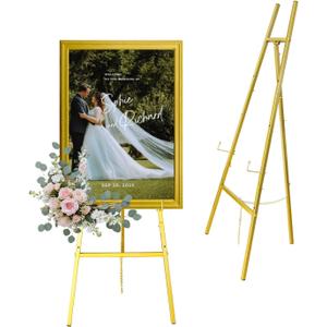 Gold Easel Stand for Sign 47" Heavy Duty Metal Easel with 4-Tier Height & Adjustable Angle Elegant Art Easel for Wedding Sign, Welcome Boards, Display, Event Easy Assembly, Storage Bag Included