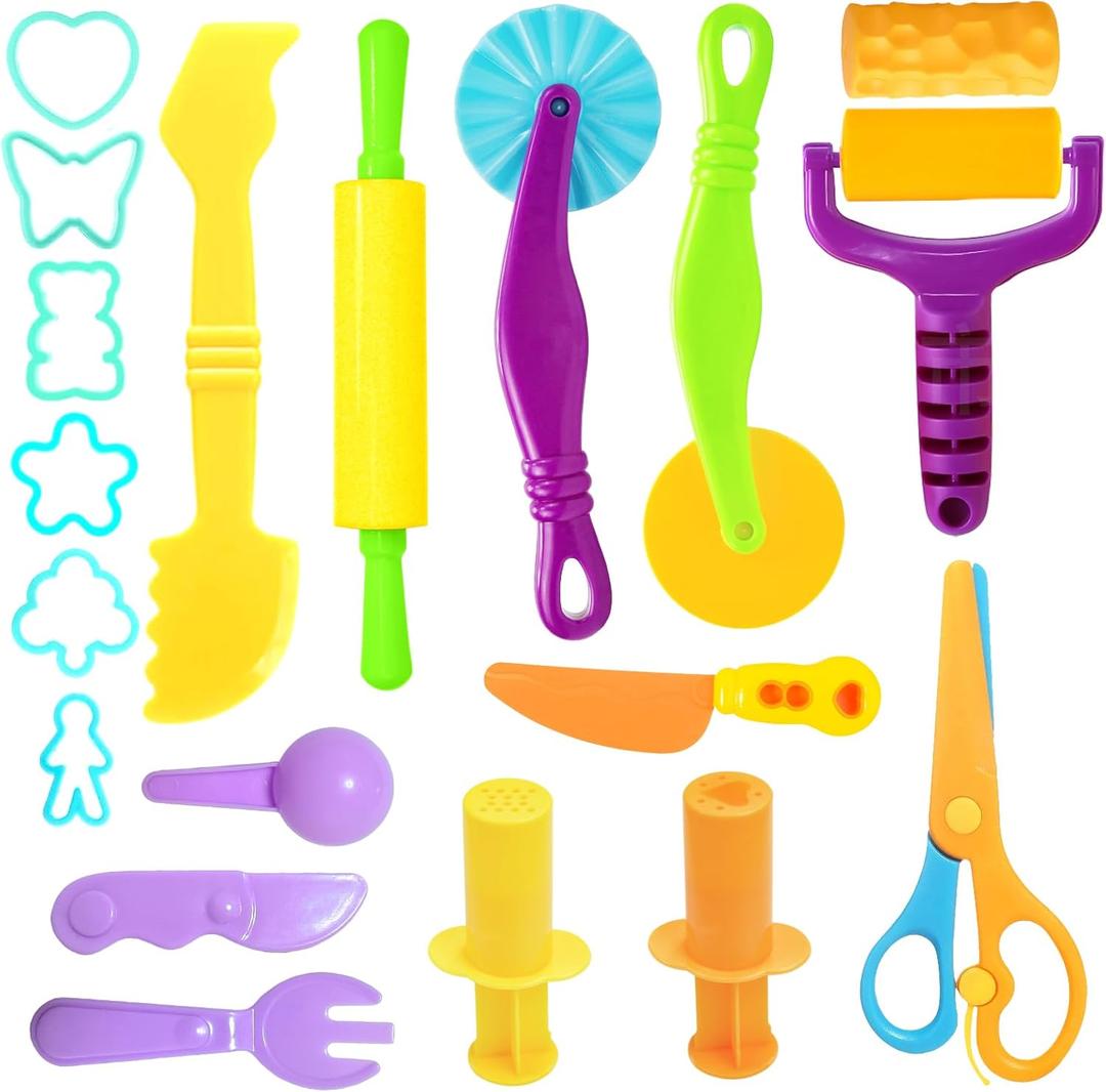 Playdough Tools Set, 18 Pcs Play Dough Sets for Kids Ages 4-8, Creative Play Dough Accessories with Clay Cutters, Roller, Molds, Safety Scissors, Educational Toys for Boys Girls