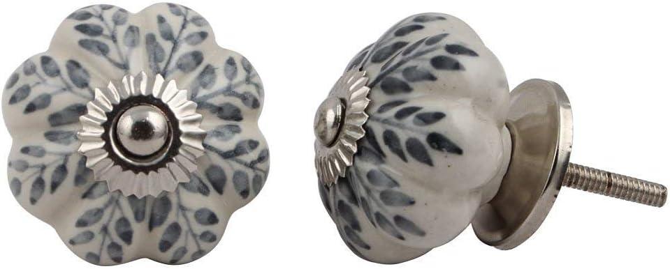Set of 12 Pieces Leaf Floral Ceramic White Cabinet Knobs Furniture Handle Drawer Pull Vintage Designer (Black)