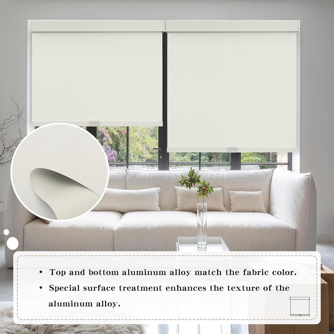 Cordless Blackout Roller Shades Blinds for Windows Free-Stop,Pull Down Room Darkening with Valance,Thermal Insulated Woven Fabric Window Door Blinds for Home,Office,Beige 24" W x 72" L (24"W x 72"H, Beige)