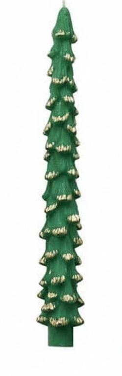Unscented Textured Tree Shaped Taper Candles with Gold Tips, Evergreen Color,