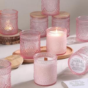 DARJEN 10 Pack Pink Candle Jars for Making Candles- 7.5 OZ Empty Glass Candle Making Jars with Bamboo Lids and Labels, Candle Containers Candle Making Jars for DIY Gifts