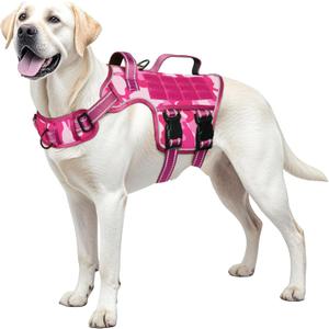 Dog Harness for Large Dogs Heavy Duty, No Pull Tactical Dog Harness with Molle System, Easy On and Off Service Dog Vest, Breathable Padded, Adjustable Reflective Pet Vest for Walking Hiking Training L (Neck:18-24",Chest:25-36"),45-80 lbs, Pink Camo)