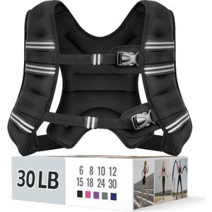 Zeerun Weighted Vest for Women & Men with Reflective Stripe and Adjustable Buckle, Comfortable & Durable Rucking Vest for Walking, Running & Strength Training, 30LBS-Black
