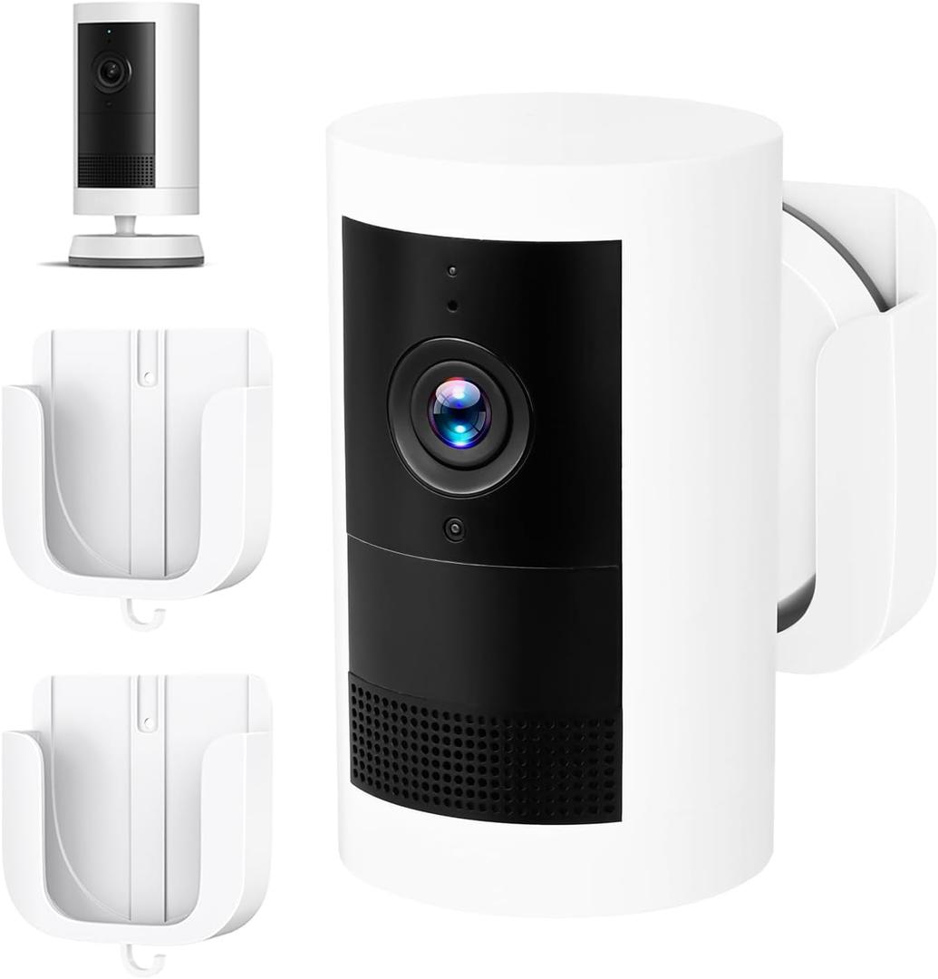 No Drill Wall Mount for Ring Outdoor Cam Plus, Easy Installation with Strong Adhesive Tape or Screws, Indoor Camera Mount for Ring Camera, 2Pack, White
