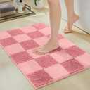 Ohocut Luxury Microfiber Checkered Bathroom Rugs, Checkerboard Bath Mat Girls Cute Aesthetic Preppy Bath Decor for Bathroom, Tub, Sink, Shower, Anti Slip, Absorbent, Washable, Coral, Size: 1'8" x 2'8"(32"x20")