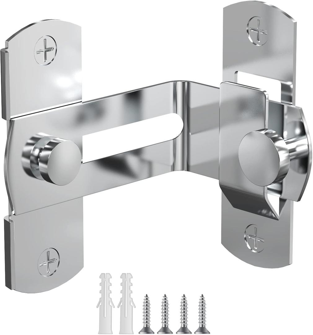 90 Degree Stainless Steel Latch, Protect Privacy - Security Barn Door Lock, Hook Lock Latch for Barn, Garden, Bathroom, Outdoor, Garage, Window, Sliding Door(1 Silver)