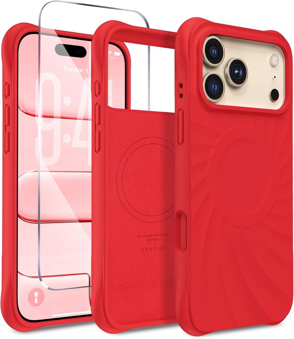 Magnetic for iPhone 17 Pro Case 6.3", Compatible with MagSafe, [Integrated Silicone Camera Control Cover] [Screen Protector], 2X MIL-STD Drop Protection Case for iPhone 17 Pro, Red