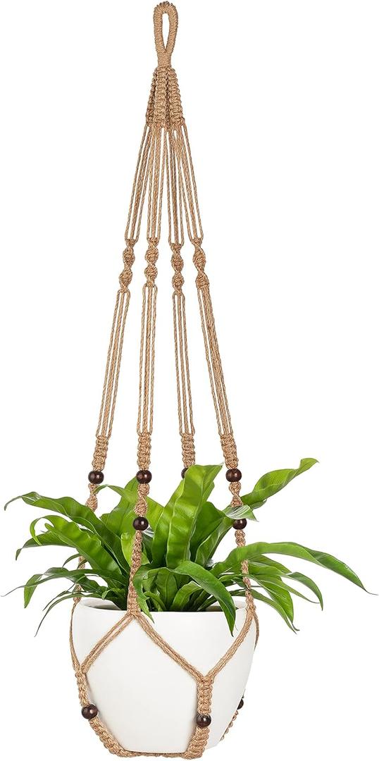 Mkono 26 Inch Macrame Plant Hanger Large for up to 6 Inch Pot Extra Long Hanging Plant Holder No Tassels Hanging Planter Basket with Wood Beads for Indoor Outdoor Home Decor, Brown