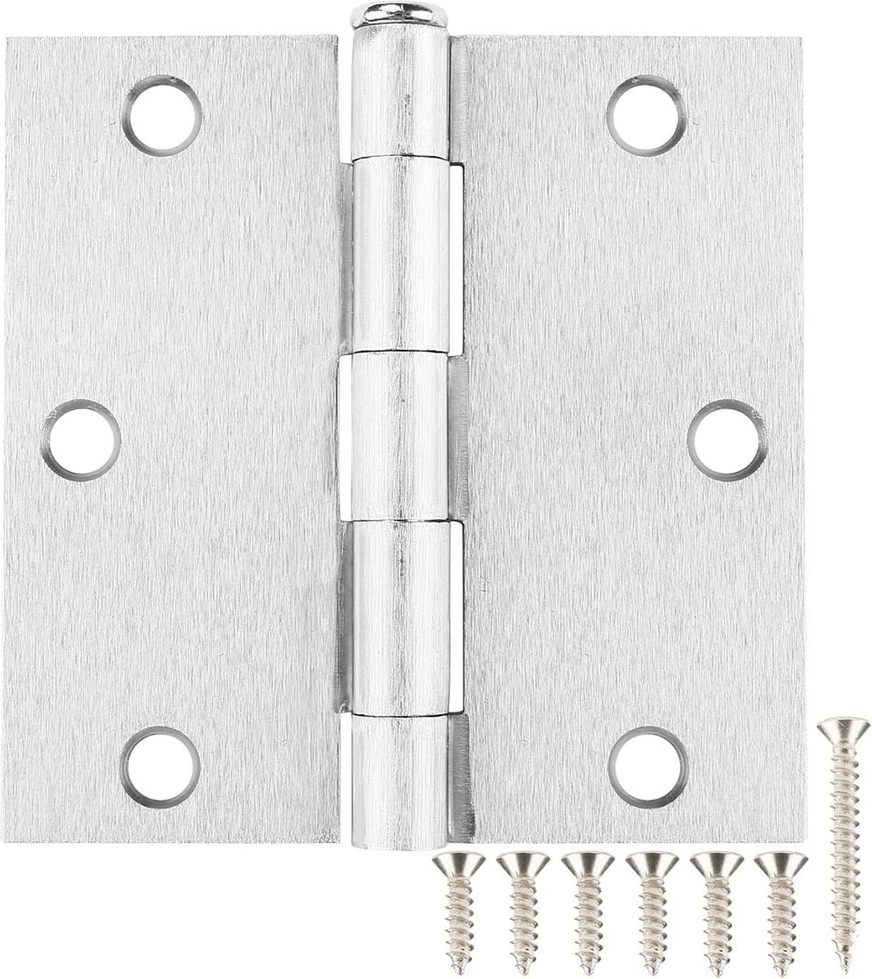 30 Pack Nickel Door Hinges Satin Nickel 3.5 x 3.5 Inch Interior 3 1/2 Inch Door Hinges Brushed Nickel Square Radius Corners Iron Bifold Silver Residential Hinges for Doors Hardware Controls
