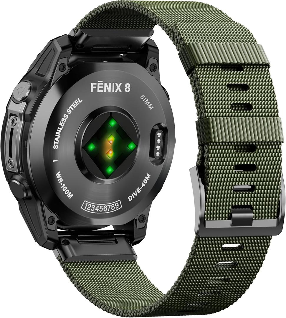 Rugged Pure Nylon Woven Watch Band for Garmin Fenix 5X/6X/7X/8 51mm, Quickfit 26mm Watch Bands for Garmin Fenix 7X Pro Sapphire Solar/6X Pro/5X Plus, for Fenix 3, Tactix Delta (army green)