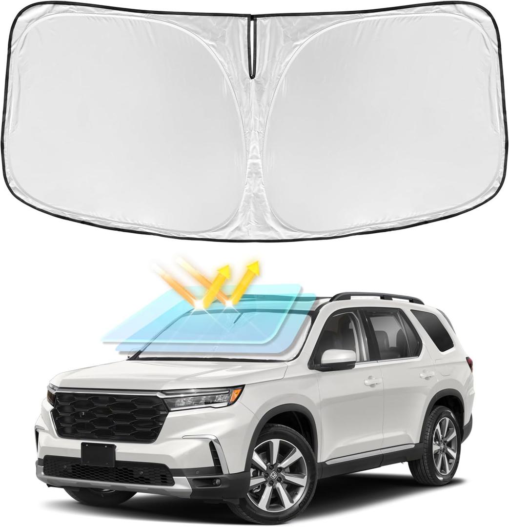 Sun Shade Sunshade for Honda Pilot 2016-2025 2026 Windshield Cover, 4-Layers Sun Shield 250T Silver Sun Visor Foldable Window Shade for Pilot EX-L Special Edition Elite Black Edition Touring
