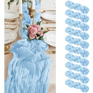 10Pack Baby Blue Cheesecloth Table Runner, 10FT Gauze Cheesecloth Fabric Semi-Sheer Runner for Wedding Reception, Boho Rustic Wedding Party Sheer Bridal Shower Decor (10Pack-35120 Inch)