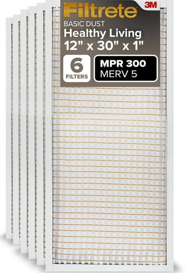 Filtrete 12x30x1 Air Filter, MERV 5, MPR 300, 6 HVAC Filters