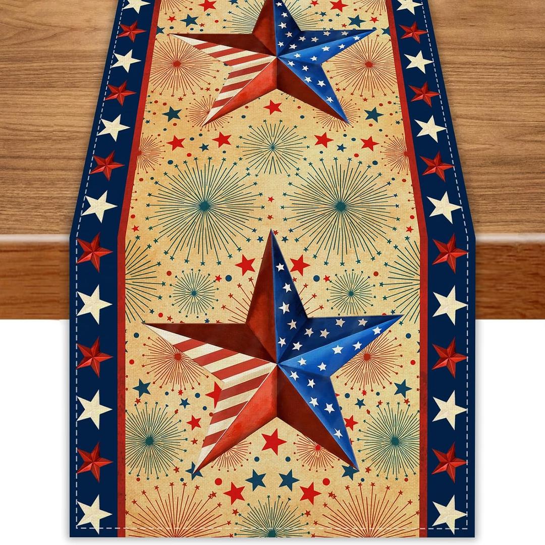 2 x Patriotic Table Runner Memorial Day 4th of July Decoration for Home Decor, Table Runner,13" x 72"