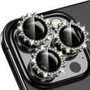 Xfilm for iPhone 16 Pro/16 Pro Max Camera Lens Protector Bling Individual Gear Design Diamond Ring 9H Hardness Scratchproof Protector, Stylish Phone Accessories, Case Friendly (Black)