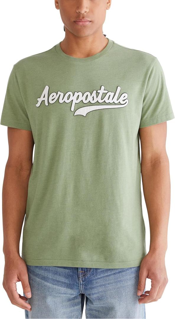 AEROPOSTALE Men's Script Logo Short Sleeve Tee, Dry Sage, Small