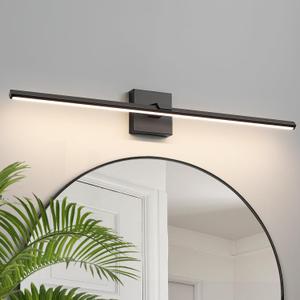 Black Bathroom Vanity Light Fixtures Over Mirror - 32 Inch Dimmable Modern LED Vanity Lights for Bathroom 3500K Warm Lighting Bath Wall Sconce, 24W