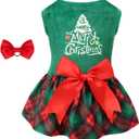 CuteBone Christmas Tree Dog Dress Velvet for Small Dogs Girl Puppy Dresses Green Plaid Dog Clothes CVA05M-D, S