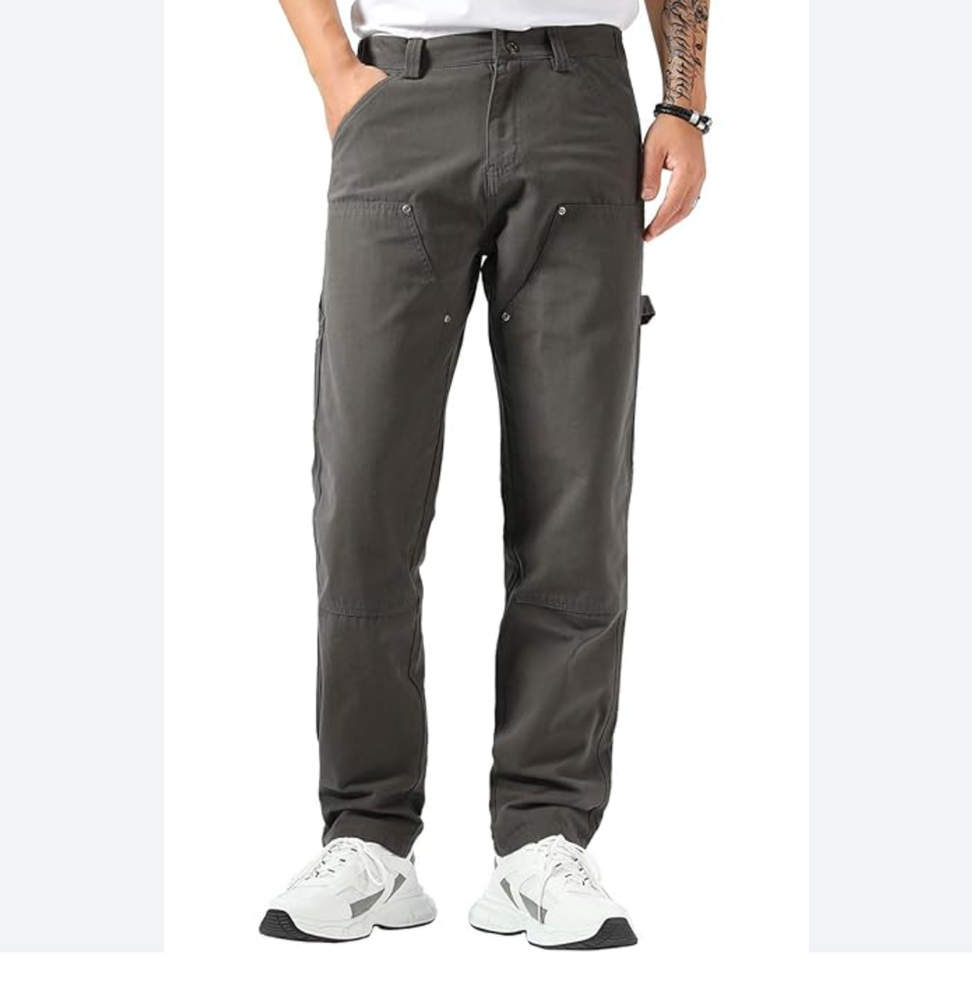 Plaid&Plain Men's Straight Fit Carpenter Pants - Utility Twill With Double Knee - Painters Work Pants Size 36W×30L