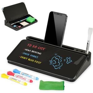 DOLLAR BOSS 12''x7'' Glass Desktop Whiteboard Small Dry Erase Board with Storage Drawer Computer Keyboard Stand Desk Organizer Office Accessories School Supplies with 4 Markers, Black