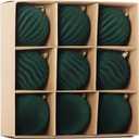 Senjie 9 PCS Velvet Ornaments for Christmas Tree 4inch Flocked Christmas Balls Assortment for Xmas Tree Holiday Decor Deep Green