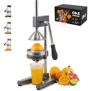 CO-Z Manual Citrus Juicer, Heavy-Duty Manual Juicer with Conical & Flat Pressure Plates, Professional Lemon Squeezer for Orange Pom Lime Lemon Juice, Dishwasher Safe Orange Juice Press, Gray