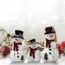 Barydat 3 Pcs Christmas Snowman Wooden Decorations Rustic Snowman Table Centerpieces Block Sign for Xmas Holiday Party Winter Indoor Home Kitchen Office Room Decorations