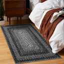 RUGSREAL Entryway Rug 2x3 Small Bedside Throw Mat with Rubber Backing Machine Washable Living Room Rug Non Slip Bathroom Mat Stain Resistant Braided Print Carpet for Dining Room Kitchen Hallway, Black