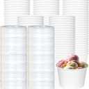 100 Pack Paper Soup Containers with Lids, 8 Oz Heavy Duty White Kraft Paper Bowls, Disposable Ice Cream Cups for Yogurt, Cold and Hot Foods