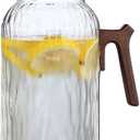 Glass Water Pitcher with Wooden Lid and Handle, Glass Carafe for Hot/Cold Water, Large Iced Tea Pitcher for Coffee, Juice and Homemade Beverage, 1.8 Liter/60oz