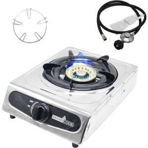 1Burner Propane Gas Cooktop,Camping Portable LPG Gas Stove, Auto Ignition Stainless Steel Countertop with regulator burner grate