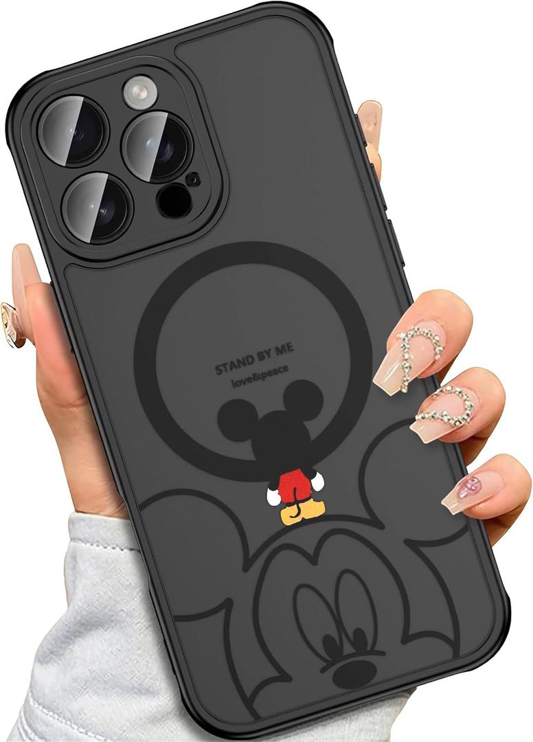 Case for iPhone 14 Pro [Compatible with MagSafe], Cute Design Magnetic Black Translucent Frosted Matte Soft TPU Bumper Hard PC Back Protective Case with Camera Protection - B-Mic