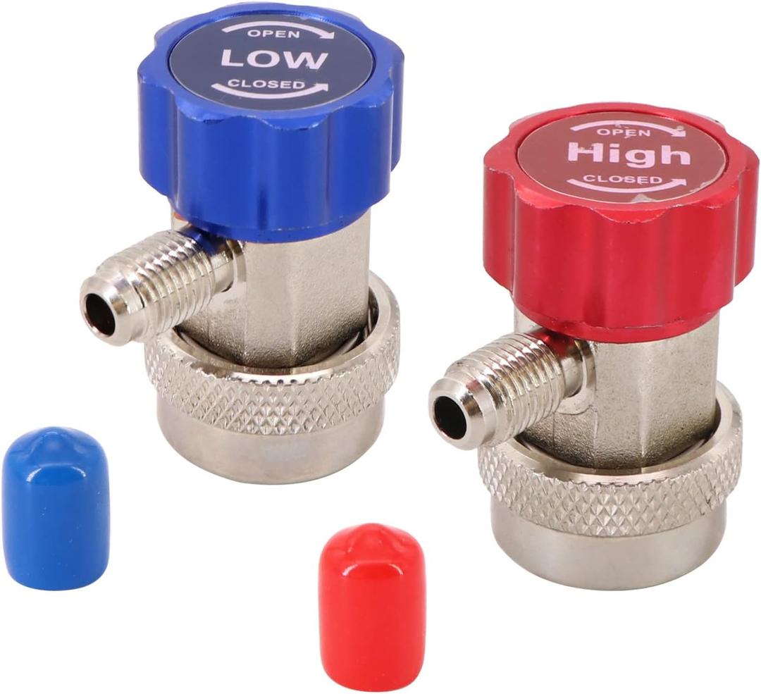 KIPA A/C AC Compressor R-134A Manual Quick Coupler Adapter Air Condition 1/4" SAE Connectors Accessories SAE J-639 1/4" Male Port High Pressure Low Pressure Set