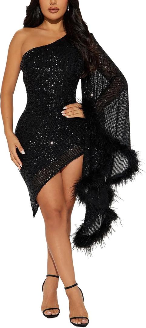 Nagfar Sparkly Sequins Sexy Dresses Prom Evening Gown Birthday Masquerade Cocktail Party Club Glitter Dress (Large)
