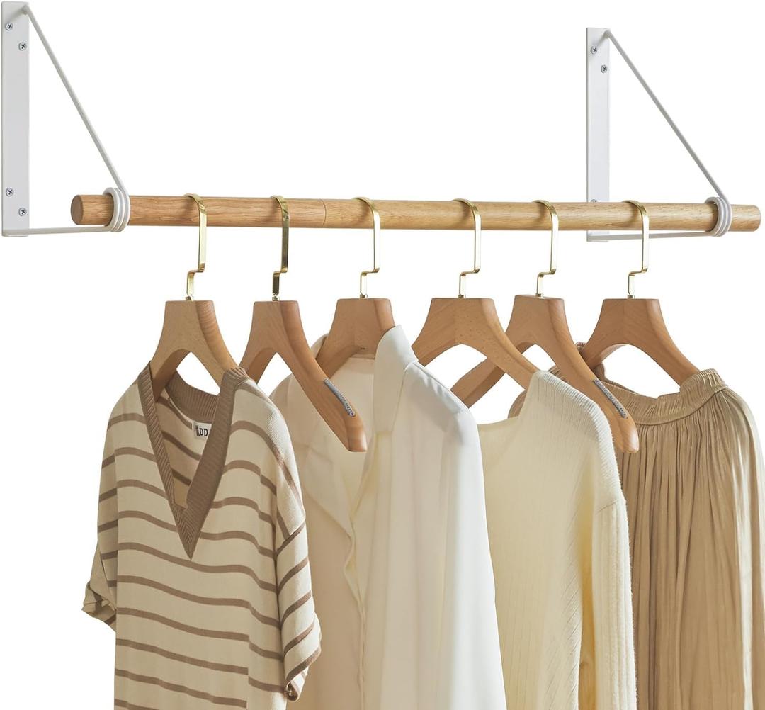 IBUYKE Wall Mounted Clothes Rack, Wood Wall Mounted Clothes Rail, Space-Saving Hanging Closet Rod, Modern Wardrobe Coat Rack for Entrance, Wall, Door, Bathroom, Bedroom, White TYJ005W (31.5in*1)