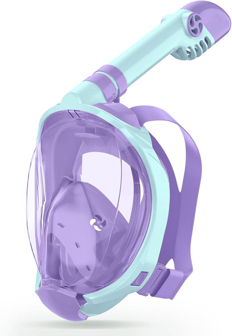 Greatever Snorkeling Gear for KidsIdeal Gifts of Kids Snorkel MaskFull Face Snorkel Mask Kids with Camera MountSafe Breathing for Enchanting Travel (A0-Cyan Purple)