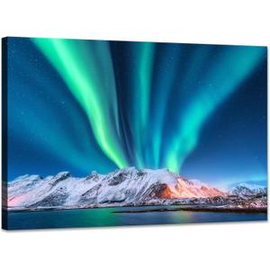 YIOZHAOFH Alaska Wall Art for Living Room Northern Lights Pictures Wall Decor Aurora Borealis Nature Scenery Canvas Print Posters for Home Office 16X24