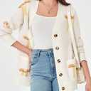Saodimallsu Womens Oversized Cardigan Sweaters Bow Printed Button V Neck Long Sleeve Loose Knit Fall Trendy Coats (Beige)