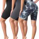 VALANDY Creamlush 3 Pack Biker Shorts for Women -8" High Waisted Soft Stretchy Spandex Athletic Yoga Shorts (Medium-Large, 3 Packs-black/Dark Gray/Black Tie-dye)
