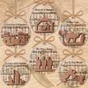 24 Pack Christmas Nativity Scene Ornaments Gifts Bulk Clear Wooden Nativity Story Music Religious Catholic Ornaments Gifts Hymns Jesus Decor for Xmas Tree