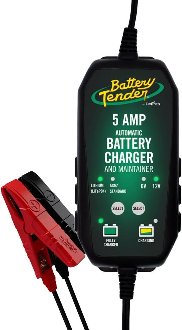 Battery Tender 5 AMP 12V Battery Charger and Maintainer - Automotive Smart Automatic Battery Charger for Cars SUVs and Trucks -Lead Acid, AGM, Gel, & Lithium - 022-0186G-DL-WH