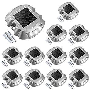 VOLISUN Solar Deck Lights Driveway Dock Lights, 12-Pack Led IP68 Waterproof Outdoor Warning Step Lights for Driveway Sidewalk Garden Pathway Yard(White, Auto On/Off