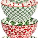 Winter Medley 13 oz All Purpose Bowls  Set of 6 Porcelain Holiday Serving Bowls for Ice Cream, Snacks, or Sides  Festive Assorted Designs for Christmas Entertaining
