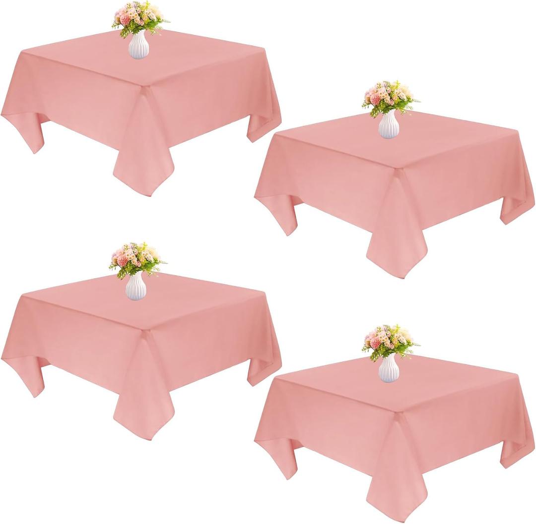 4 Pack Square Table Cloth 52x52 Inch Tablecloth Machine Washable Fabric Polyester Table Cover for Dining, Buffet Parties, Picnic, Events, Weddings DecorDusty Rose