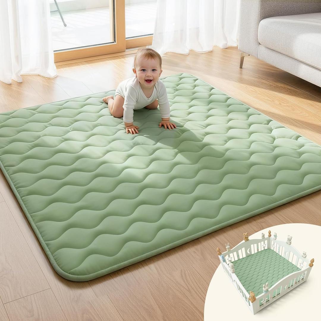 Mallify Baby Play Mat 50"x50", Non-Slip Baby Mat for Floor, Soft Thicker Playpen Mat, Portable Playmat, Crawling Mat for Infants, Babies, Toddlers, Activity Mat, Green