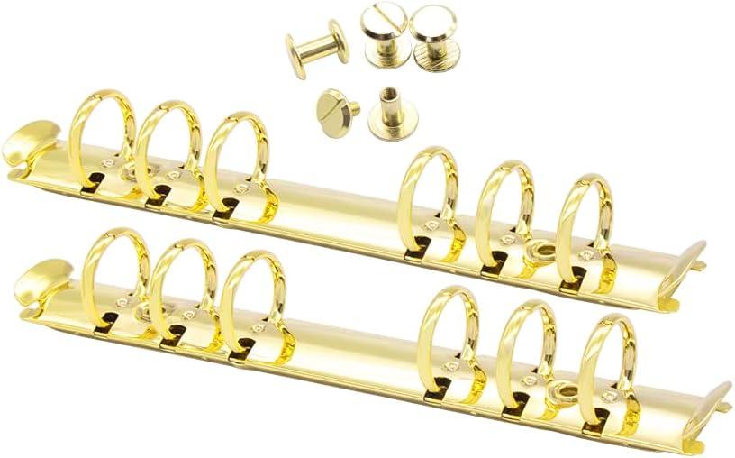 2PCS 6-Ring Binder Mechanism A6 Notebook Mechanism Replacement Kit Gold Metal Clip Ring Binding Round Ring Binding Spines Combs Set for Planner Organizers